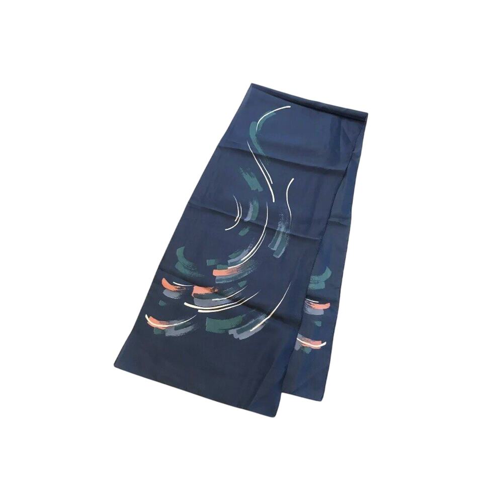 Vintage Polyester Italy Rectangle Scarf Dark Blue With Colorful Waves